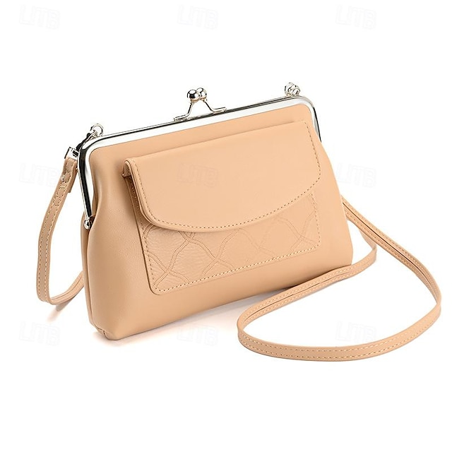  Women's Crossbody Bag Shoulder Bag Mobile Phone Bag PU Leather Daily Holiday Multi Carry Solid Color Wine Almond Black
