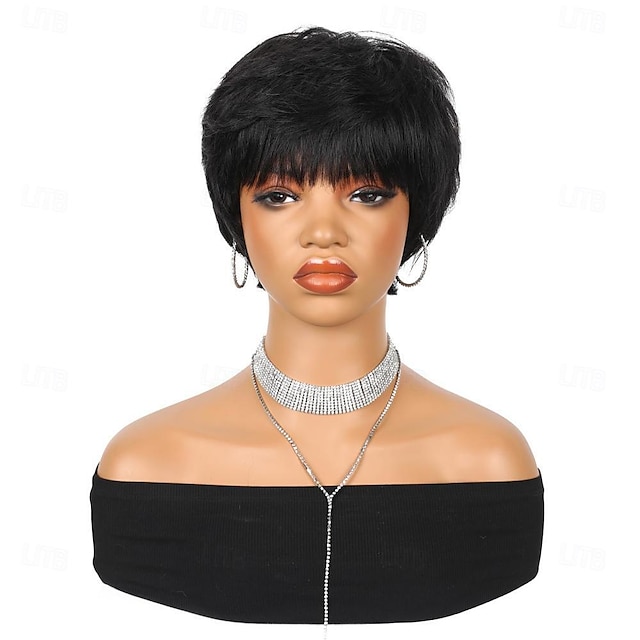  Pixie Cut Human Hair Wigs Short Layered Human Hair Wig for Back Women 6 Inches Glueless Short Body Cut Wigs Wear And Go None Lace Wigs