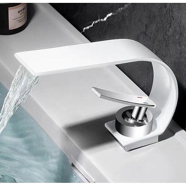  Ванная раковина кран - Водопад Электропокрытие По центру Одной ручкой одно отверстиеBath Taps