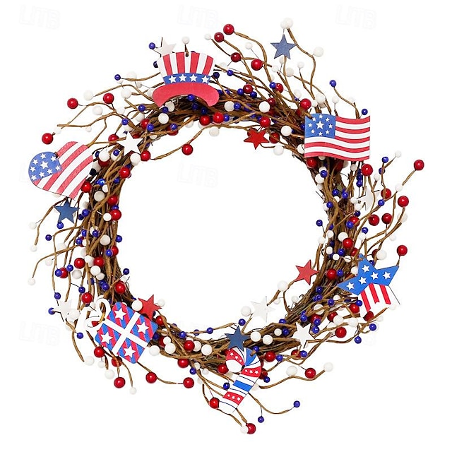  Independence Day Flag Wreath Red White Blue American Flag Berry Wreath Independence Day Door Hanging