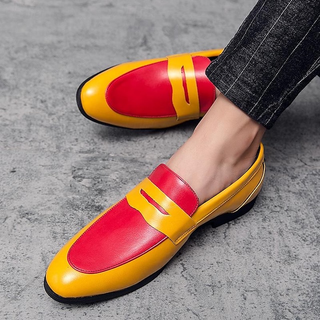  Men's Loafers & Slip-Ons Dress Shoes Plus Size Penny Loafers Vintage Business Casual Office & Career Party & Evening PU Leather Loafer Black Yellow Red Fall Winter