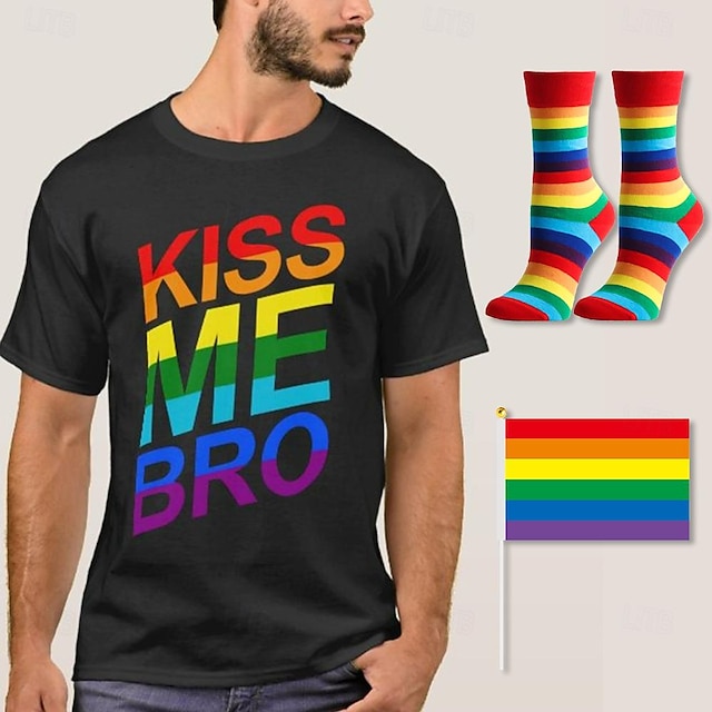  lgbt lgbtq t-shirt duma koszulki z 1 parą skarpetek zestaw tęczowej flagi pocałuj mnie bracie zabawna queer lesbijka koszulka dla gejów dla par unisex parada dumy dla dorosłych miesiąc dumy impreza