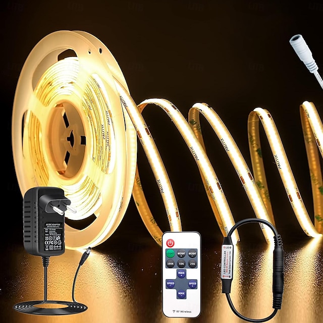  bande lumineuse LED cob avec télécommande à clé rf11 16,4 pieds réglable ultra lumineux blanc chaud lumière naturelle bande lumineuse cob blanche bricolage auto-adhésif intérieur adapté aux salons