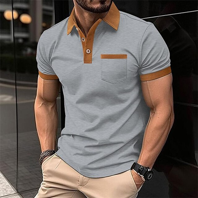  Herren Waffel-Poloshirt Golfhemd Arbeit Casual Kargen Kurzarm Basic Modern Farbblock Patchwork Taste Frühling Sommer Regular Fit Schwarz Weiß Blau Khaki Grau Waffel-Poloshirt