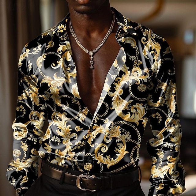  Men's Casual Shirts Satin Artificial Silk Formal Summer Spring Fall Turndown Long Sleeve Black, Yellow S, M, L