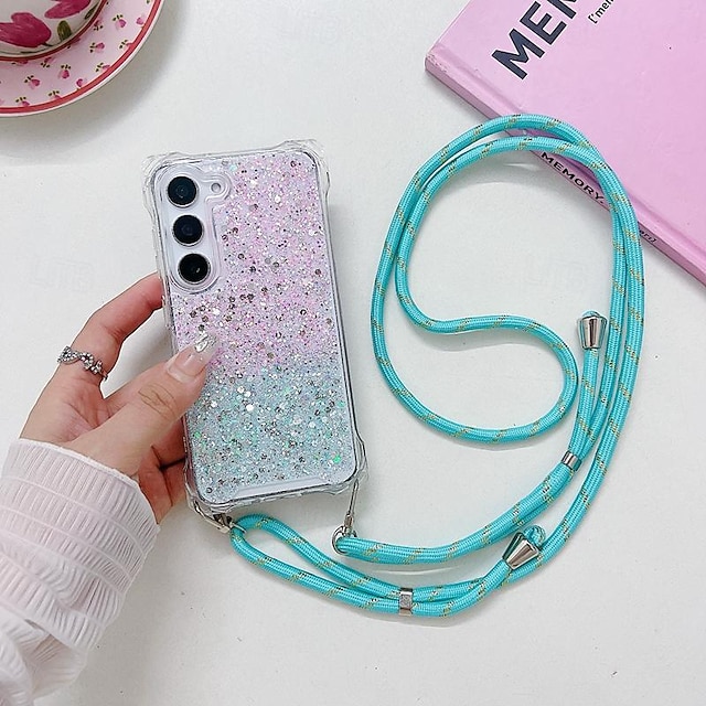  Handy Hülle Handyhüllen Für Samsung Galaxy S25 S24 S23 Ultra Plus S23 FE S22 A55 5G A35 5G A15 A14 A34 Rückseite mit Trageriemen Bling Glitzer glänzend Stoßfest Farbverläufe TPU