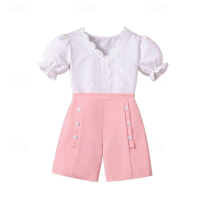  2 Κομμάτια Παιδιά Κοριτσίστικα Συμπαγές Χρώμα Σορτς κοστούμι Σειρά Κοντομάνικο Μοντέρνα ΕΞΩΤΕΡΙΚΟΥ ΧΩΡΟΥ 3-7 Χρόνια Καλοκαίρι Ανθισμένο Ροζ
