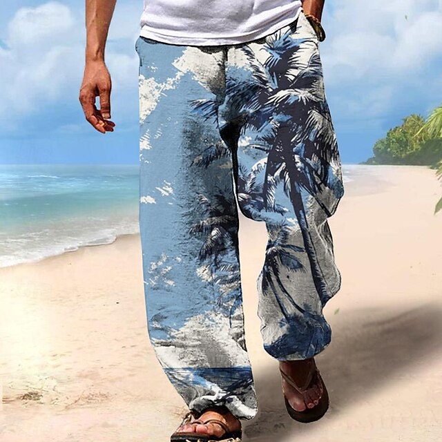 Men's Hawaiian Pants Trousers 3D Print Straight Leg Trousers Mid Waist Drawstring Elastic Waist Holiday Beaches Summer Spring Fall Relaxed Fit Inelastic4