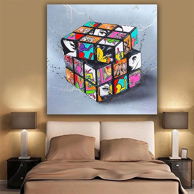  met de hand geschilderde kleurrijke rubik's kubus graffiti kunst olieverfschilderij handgemaakte banksy kubus straatkunst graffiti hersenen kubus kunst banksy cartoon muur kunst banksy graffiti