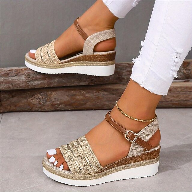 Women's Wedge Sandals – Boho Style Open-Toe Platform Sandals with Adjustable Strap, Casual Summer Shoes 6