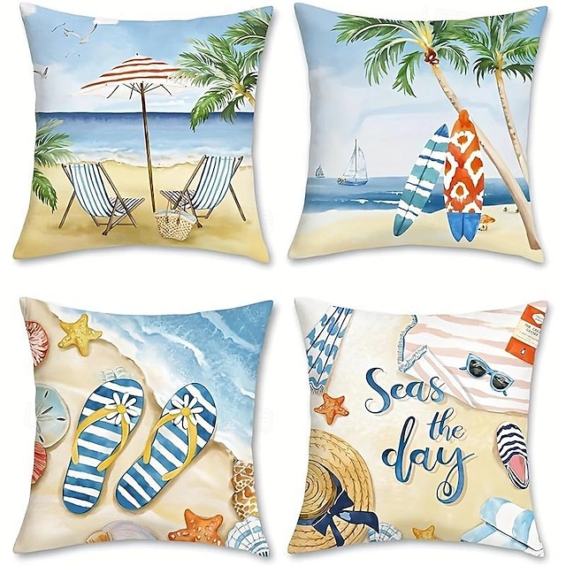  Capa de almofada decorativa de praia de verão, 1 peça, capa de almofada quadrada macia, fronha para quarto, sala de estar, sofá, cadeira