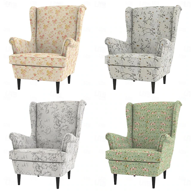 Wingback Chair Cover 100% Cotton with Armrest Cover Floral Quilted Slipcovers Single Seat STANDcover LITB PRIME cover 16