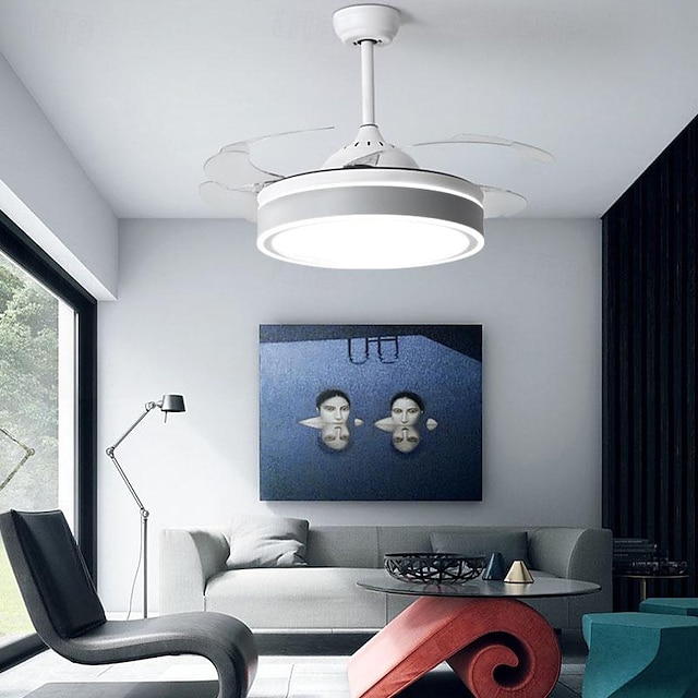  ventilatoare de tavan cu led 108cm 1 lumina reglabile finisaje vopsite metal acrilic modern stil nordic dormitor sufragerie reglabil doar cu telecomanda