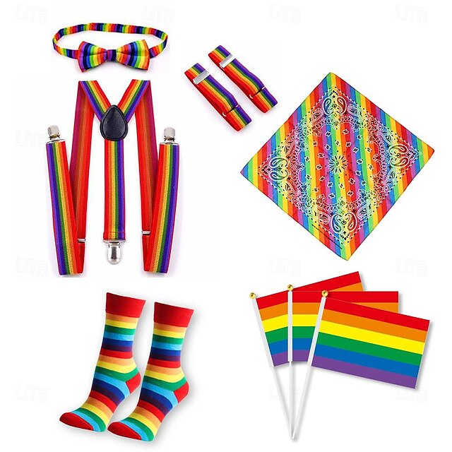  set de accesorii pentru mândria curcubeului șosete eșarfe pătrate bretele papion 3 steaguri 10 buc. lgbt queer lgbtq adulți unisex gay lesbiană pentru mândrie parada mândriei petrecere carnaval