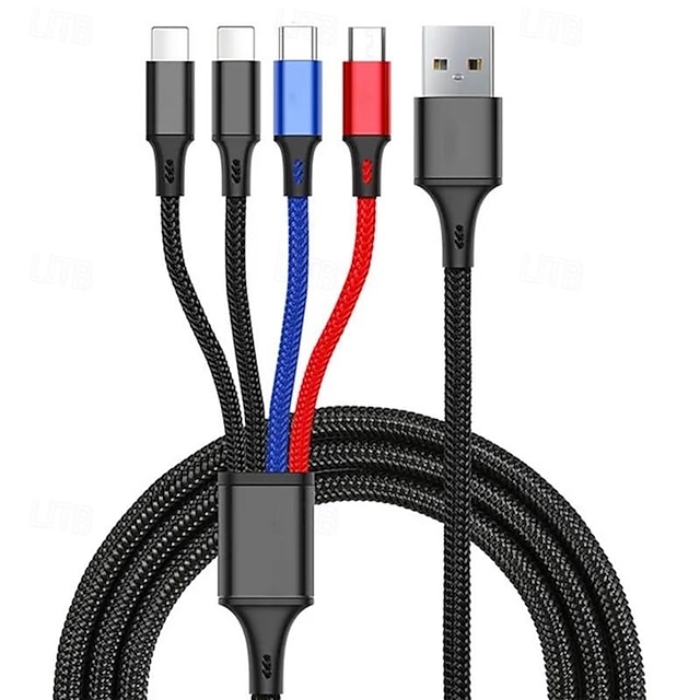  Câble usb 4 en 1 pour iphone 3 en 1 usb a vers micro usb/type c/8 broches câble de chargeur 3a câble de charge rapide pour huawei samsung xiaomi