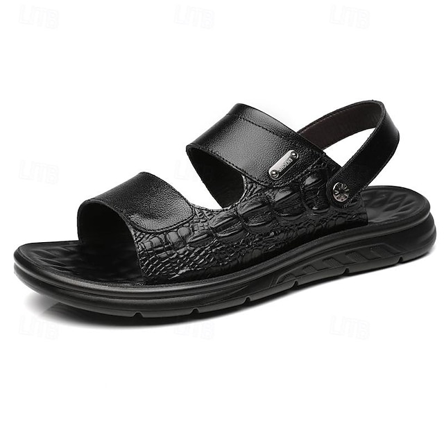  Sandálias de couro masculinas sandálias pretas de verão sandálias planas clássicas casuais diárias férias praia couro respirável