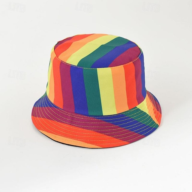  LGBT Rainbow Fisherman Hat Adult Sunshade Flat Top Hat Outdoor Outgoing Activities Sunscreen Bowl Hat Decoration