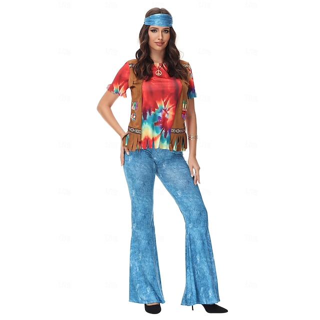  Retro Antiguo Años 60 Hippie Años 70 Pantalones Bandana Trajes de los 70 Hippie Mujer Víspera de Todos los Santos Carnaval Fiesta / Noche Mascarada Cima