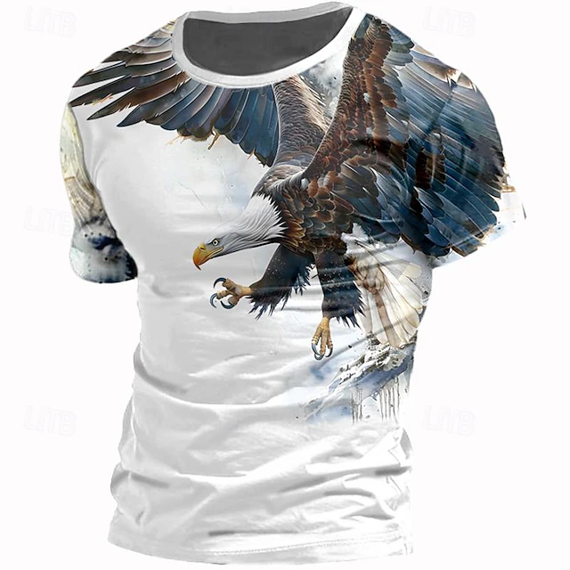 Men's Graphic Animal Cow Eagle T Shirt T shirt 3D Print Crew Neck Shirt Fashion Athleisure Street Sports Outdoor White Ivory Warm White Summer Spring Clothing Apparel S M L XL XXL XXXL 7