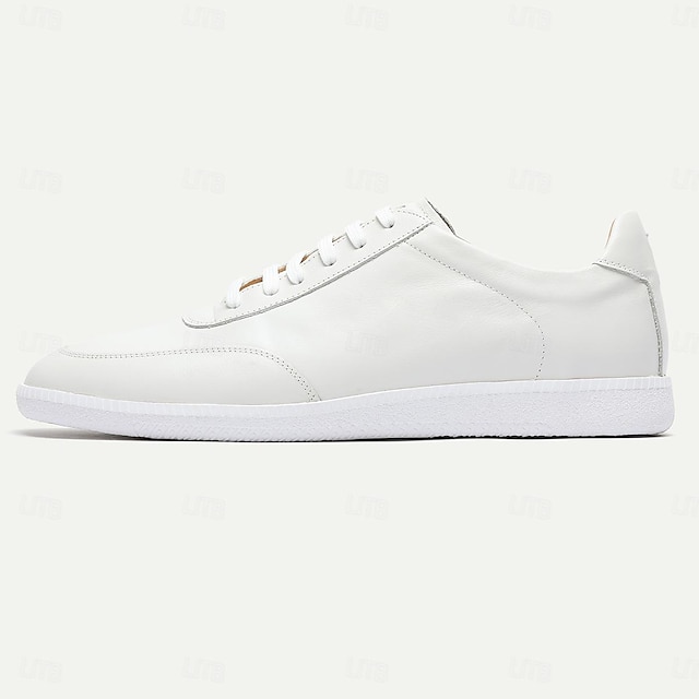  Herren Turnschuhe Weiße Schuhe Premium-Leder Komfortabel Rutschfest Schnürsenkel Weiß
