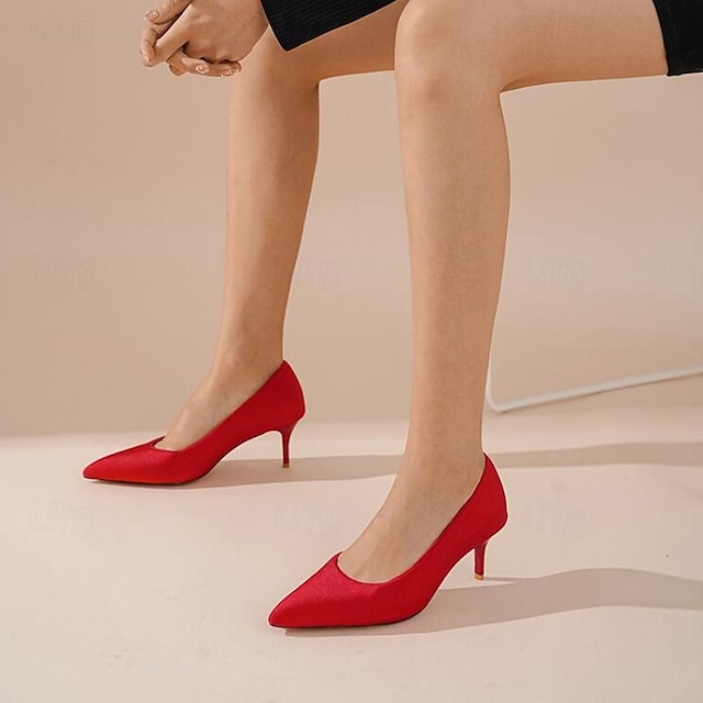  Mulheres Saltos Retro Diário Salto Agulha Dedo Apontado Elegante Vintage Tecido Mocassim Preto Vermelho Marron
