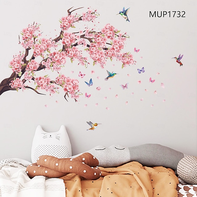  Розовые ветки птицы бабочки стикер стены художественные наклейки съемные гостиная спальня кабинет домашний фон декоративные наклейки