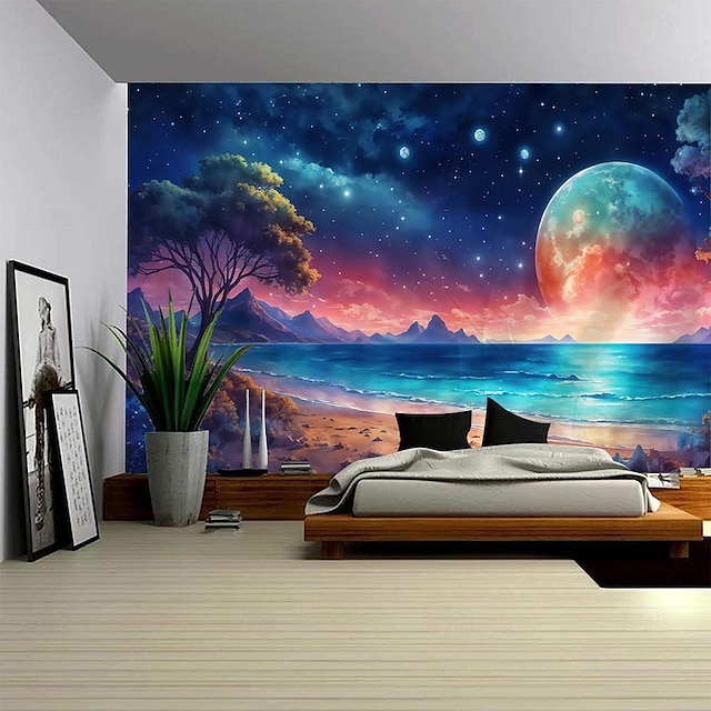  גלקסיה יקום תלוי שטיח קיר אמנות שטיח קיר גדול תפאורה צילום רקע שמיכה וילון בית חדר שינה קישוט סלון
