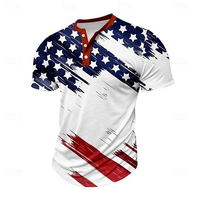 Men's Graphic American US Flag T shirt Henley Shirt Short Sleeve 3D Print Designer Retro Vintage Street Casual Daily Summer Spring Blue Henley Henley T-Shirt4