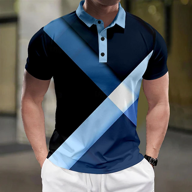 Men's Geometric Polo Shirts Golf Shirt Short Sleeve Polo Shirts Collared Shirts Casual Vacation Wear Formal Wear Festival Wear Buttons 3D Print Summer Blue4