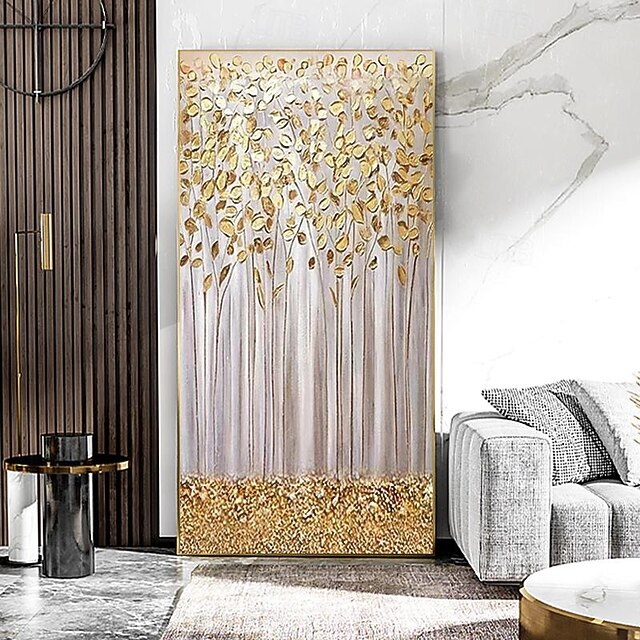 Hand Painted Textured Abstract Oil Painting Gold Leaf Wall Art For ...