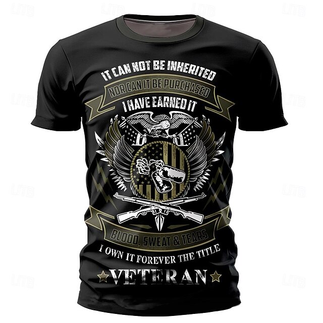 Veterans Day Men's Patriot Patriotic Veteran Eagle American Flag Veterans T shirt Short Sleeve T shirt 3D Print Crew Neck Shirt Street Style Party Birthday Street Black Summer Spring Clothing4