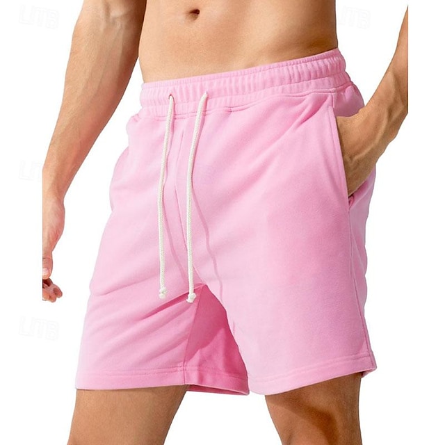  Men's Pink Shorts Sweat Shorts Shorts Summer Shorts Pocket Drawstring Elastic Waist Plain Comfort Short Sports Outdoor Daily Running Fashion Casual Black White Micro-elastic