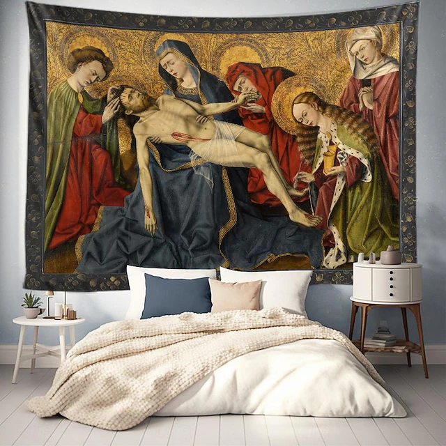 Medieval Tapestry Middle Age Tapestry Gothic Art Large Tapestry Mural Decor Photograph Backdrop Blanket Curtain Home Bedroom Living Room Decoration Pieta of Tarascon 13