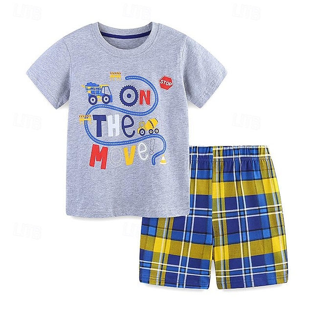  Camiseta de 2 piezas para niños pequeños. & Conjunto de pantalones cortos, conjunto gráfico de manga corta, moda escolar, diario, verano, primavera, 3-7 años