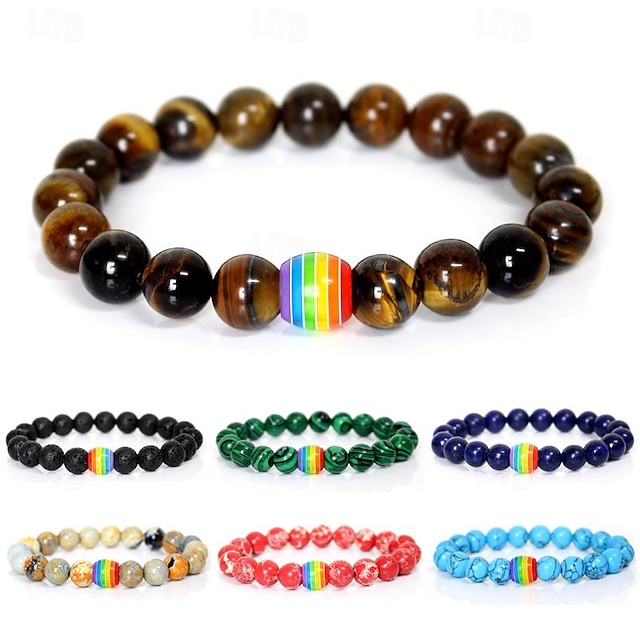  μπρασελέ pride rainbow gay bracelet volcano stone bead βραχιόλι