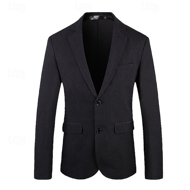  Allemaal Linnen jas Linnen blazer Blazer Bruiloft Vrijgezellenfeestje Zoet Alle seizoenen Linnen Effen / effen kleur Standaard Vrijetijdsschoenen Enkele knoopsluiting twee knopen Blazer Zwart blauw