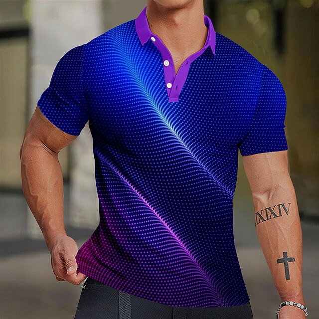 Men's Graphic Polo Shirts Golf Shirt Short Sleeve Polo Shirts Collared Shirts Casual Vacation Wear Rave Wear Party Outfits Buttons 3D Print Summer Spring Blue4