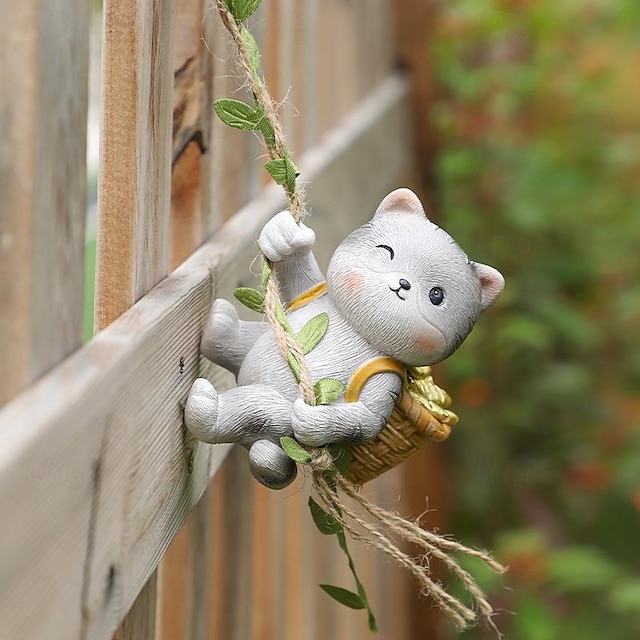  kreativt dyr sød kat fan vedhæng gynge vedhæng gårdhave have balkon dekoration harpiks kunsthåndværk ornamenter fødselsdagsgave haveindretning
