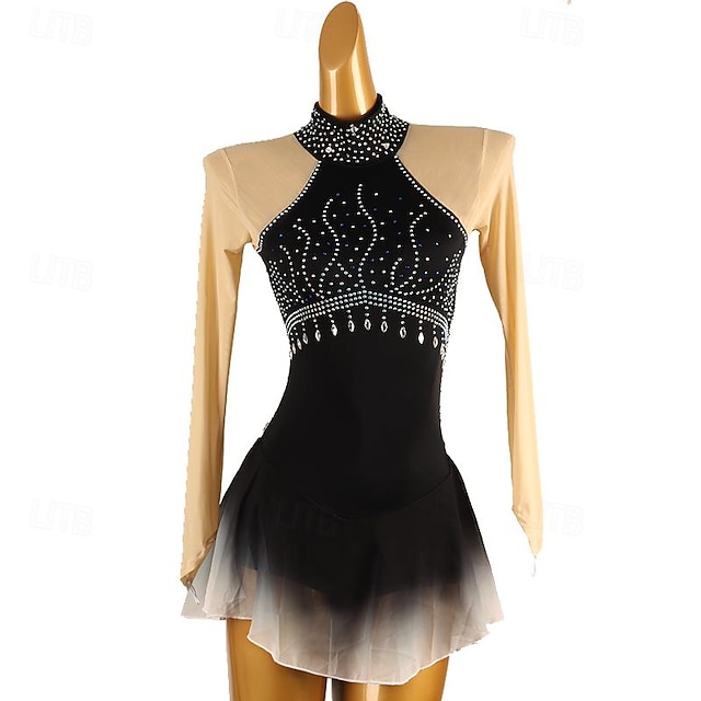 Figure Skating Dress Women's Girls' Ice Dancewear Mesh Spandex High Elasticity  Long Sleeve Ice Skating Dress