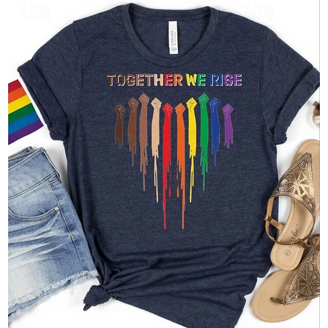 LGBT LGBTQ T-shirt Pride Shirts Rainbow Together We Rise Lesbian Gay For Unisex Adults' Halloween Carnival Masquerade Hot Stamping Pride Parade Pride Month4