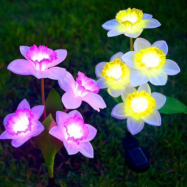 2 pçs solar led luz do gramado ao ar livre luzes do jardim simulação narciso flor luzes à terra quintal parque passarela gramado paisagem decoração luzes