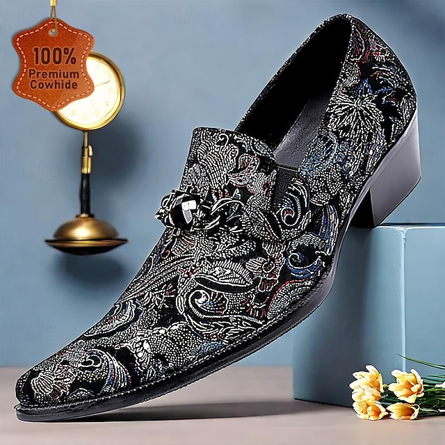  Herr Tofflor och Slip-Ons Tryck skor Klänningslakor Läder Mocka Bekväm Halksäker Loafers Svart