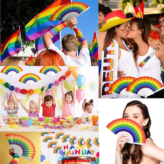  fã de orgulho riccioofy e fã de rave - fã de arco-íris - grande fã dobrável para orgulho paraderaveshalloween burlesque festival & roupas de orgulho para mulheres & acessórios para festivais - leque