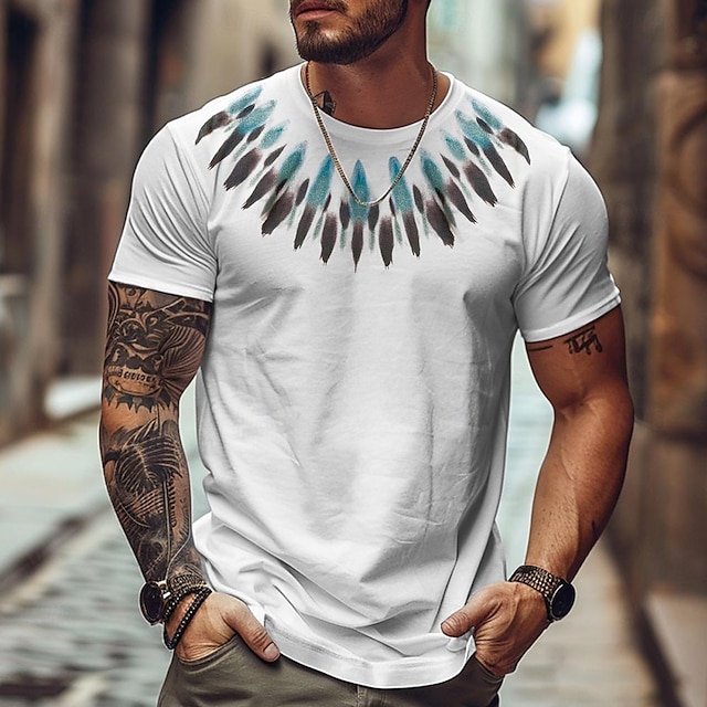  Tribal Ferie Sport Mode Herre 3D-udskrivning T-shirt Afslappet Daglig Ferie T-shirt Lyseblå Hvid Rund hals Skjorte Sommer Forår Tøj S M L XL 2XL 3XL