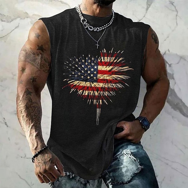  Kuvitettu Yhdysvaltain Yhdysvaltain lippu Urheilu Muoti Miesten 3D-tulostus T-paita Katu Urheilu ja ulkoilu Kausaliteetti Amerikan itsenäisyyspäivä T-paita Musta Lyhythihainen Tiukka pyöre