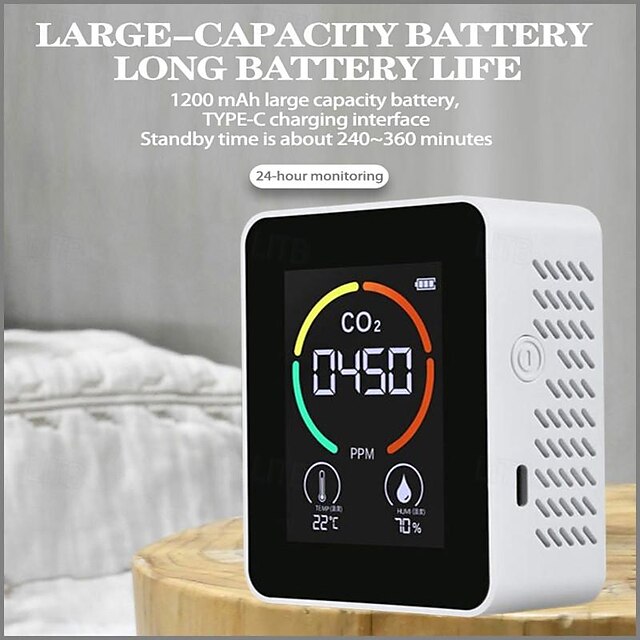  CO2 Detector  3-in-1 CO2 Monitor Indoor Temperature and Humidity Tester