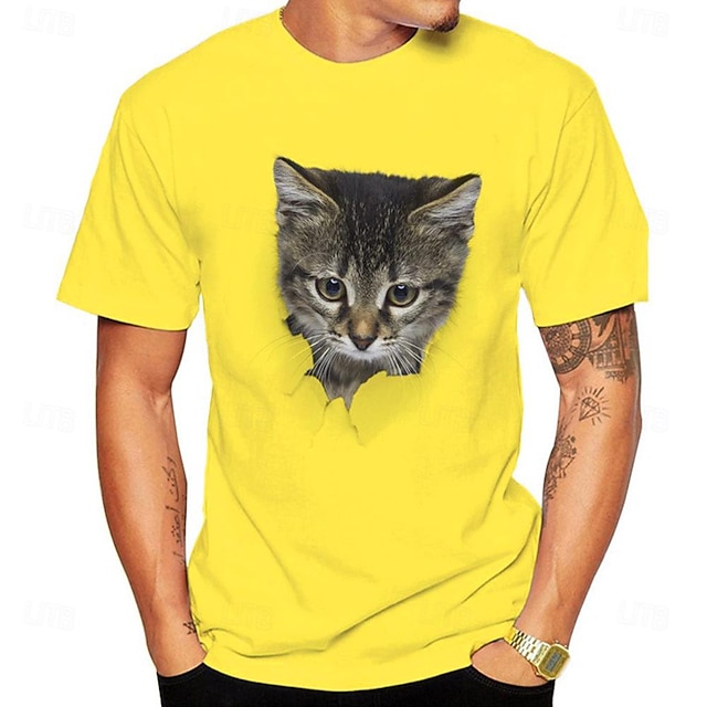 Men's Graphic Cat T Shirt Casual Style 100% Cotton Short