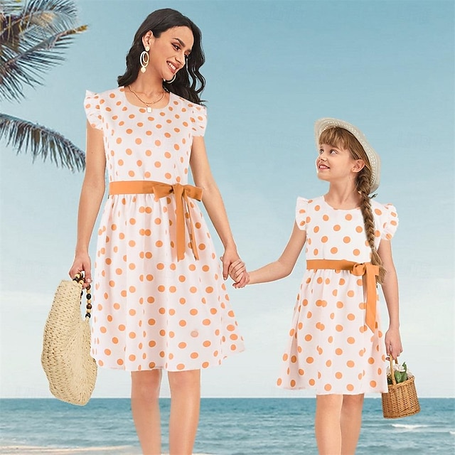  Mama und ich Kleid Mutter Kinder Polka Dot Mädchen Taille Kleid Kleidung für Mädchen Mama und Tochter lässige lockere Kleidung