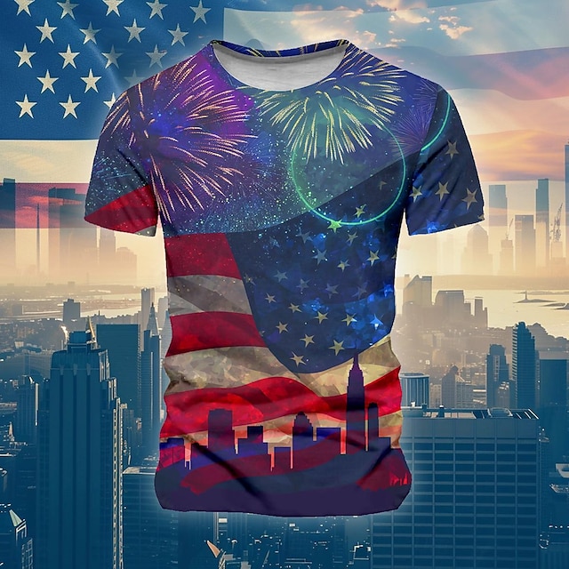  drapeau du jour de l'indépendance drapeau américain drapeau américain designer quotidien années 1950 t-shirt imprimé 3d pour hommes tee vacances quotidiennes t-shirt américain bleu à manches courtes