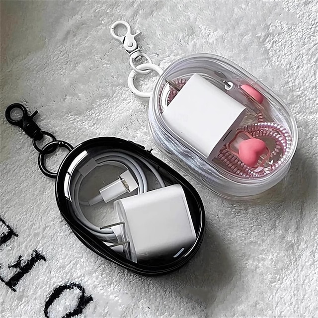  1 mini bolsa transparente para cable de datos, bolsa para auriculares, bolsa de joyería, bolsa de maquillaje, bolsa de moda, accesorios, exquisita caja de almacenamiento adecuada para almacenar y